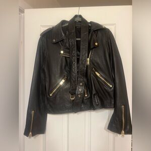 Balfern Gold Leather Biker Jacket Black & Gold
